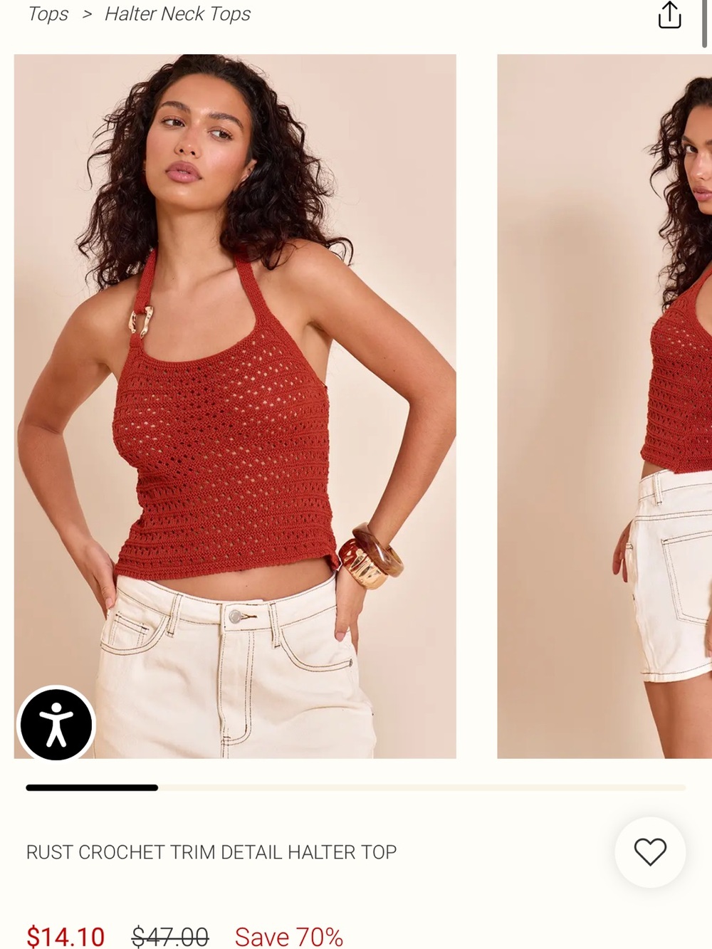 PrettyLittleThing Rust Crochet Halter Tank